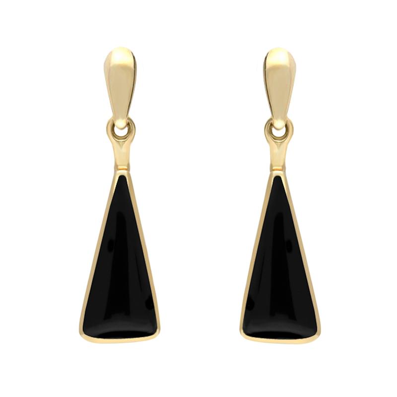 9ct Yellow Gold Whitby Jet Triangle Drop Earrings - Yellow Gold