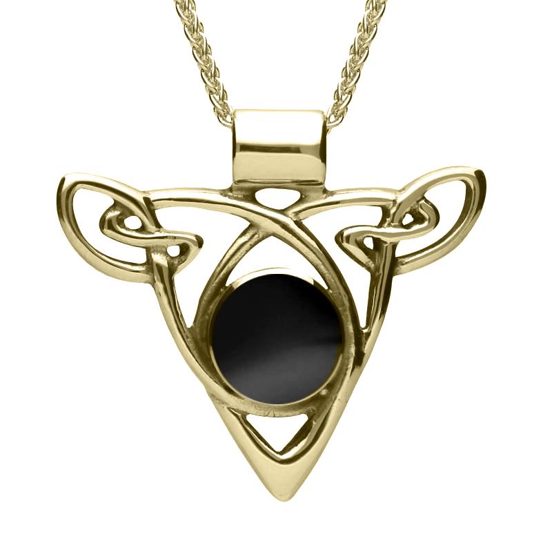 9ct Yellow Gold Whitby Jet Triangle Knot Celtic Necklace - Option1 Value Yellow Gold