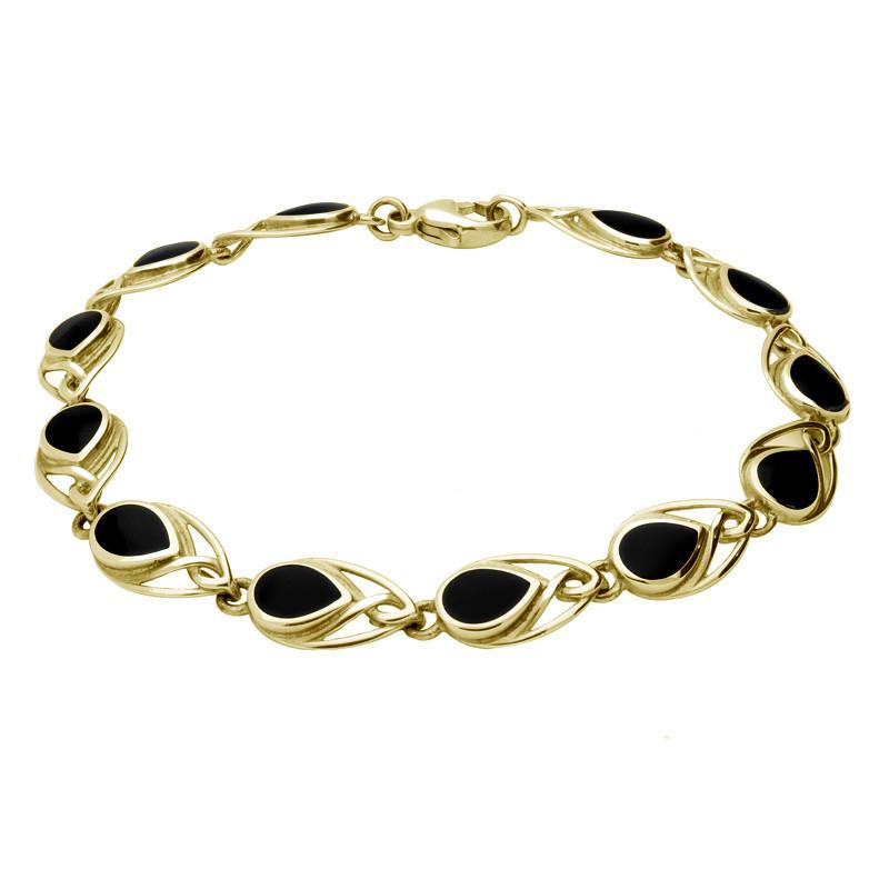 9ct Yellow Gold Whitby Jet Celtic Twelve Stone Pear Bracelet - Option1 Value Yellow Gold