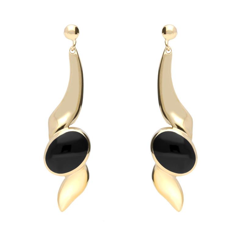 9ct Yellow Gold Whitby Jet Twist Drop Earrings - Yellow Gold