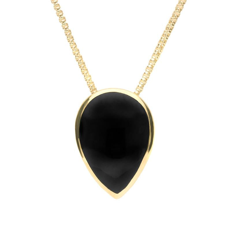 9ct Yellow Gold Whitby Jet Upside Down Pear Necklace - Yellow Gold