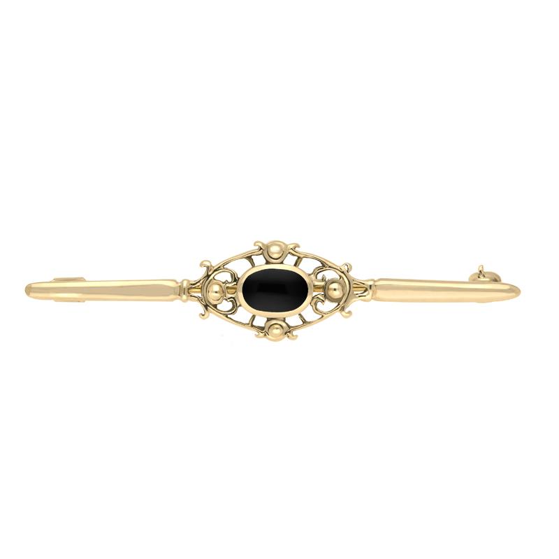 9ct Yellow Gold Whitby Jet Victorian Style Bar Brooch - Yellow Gold