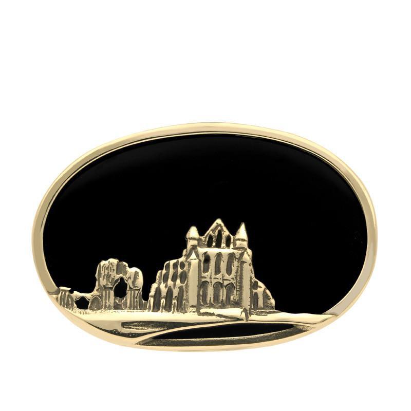 9ct Yellow Gold Whitby Jet Whitby Abbey Brooch - Yellow Gold