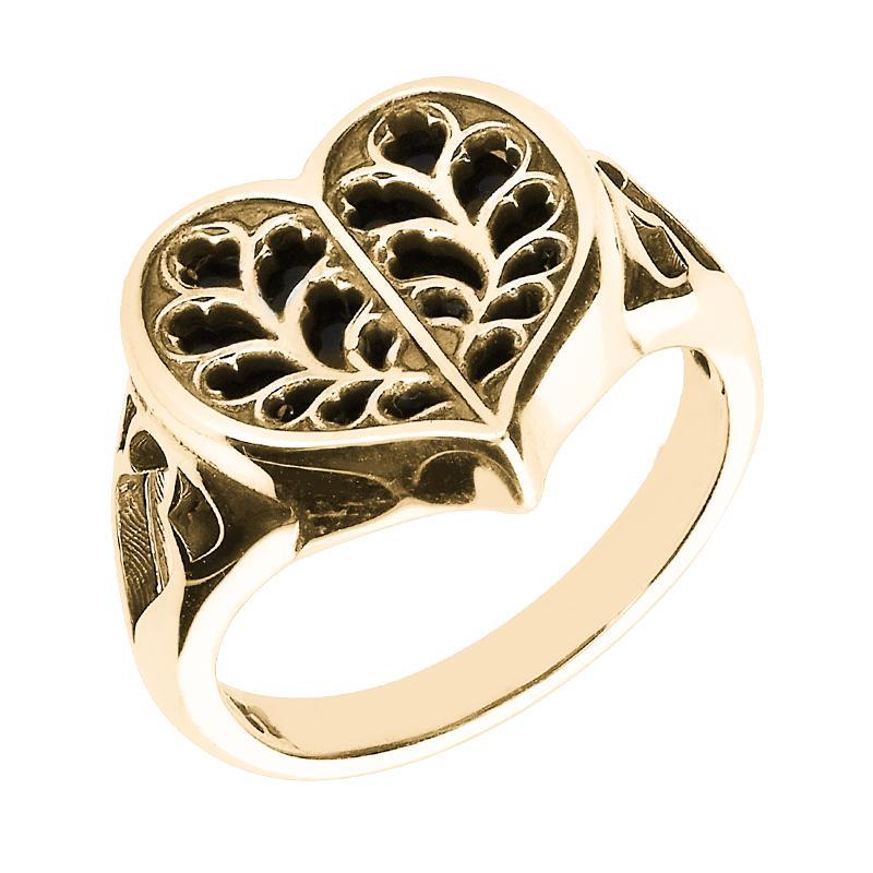 9ct Yellow Gold Whitby Jet York Minster Heart Ring - Yellow Gold