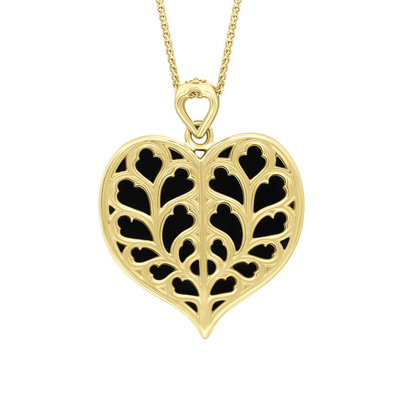 9ct Yellow Gold Whitby Jet York Minster Large Heart Necklace - Yellow Gold