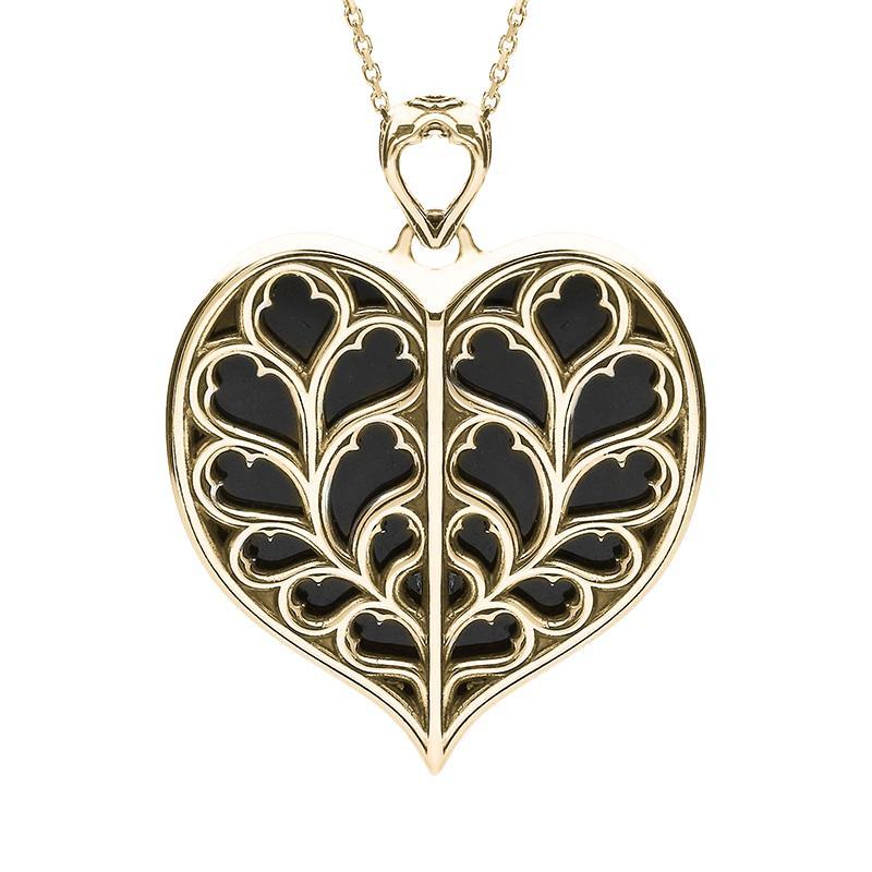 9ct Yellow Gold Whitby Jet York Minster Medium Heart Necklace - Yellow Gold