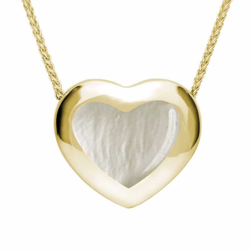 9ct Yellow Gold Mother Of Pearl Framed Heart Necklace - Yellow Gold