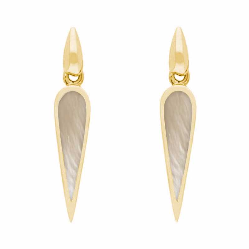 9ct Yellow Gold White Mother Of Pearl Toscana Slim Pear Drop Earrings - Yellow Gold