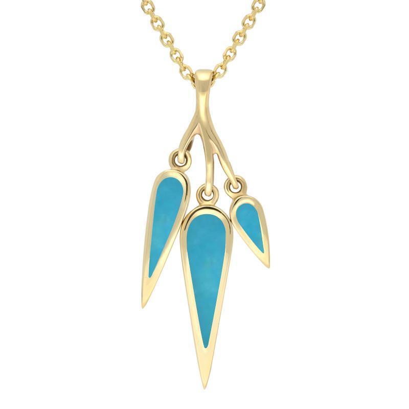 9ct Yellow Gold and Turquoise Toscana Three Drop Graduated Necklace - Yellow Gold