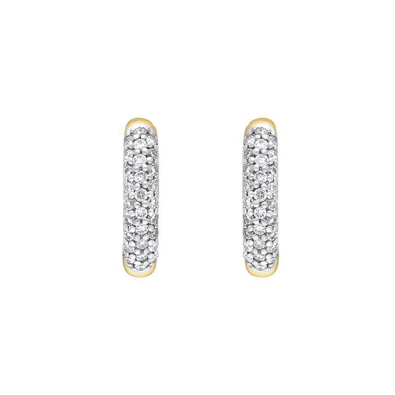 9ct Yellow White Gold Diamond 12mm Round Domed Hoop Earrings - Gold