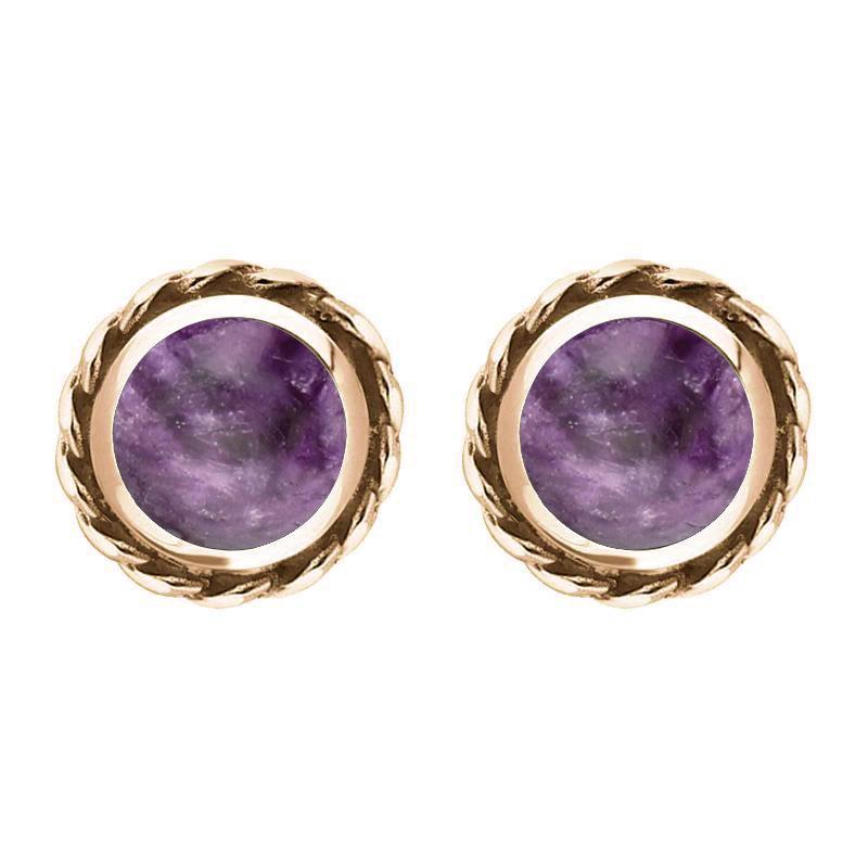 9ct Rose Gold Blue John Round Twist Edge Stud Earrings