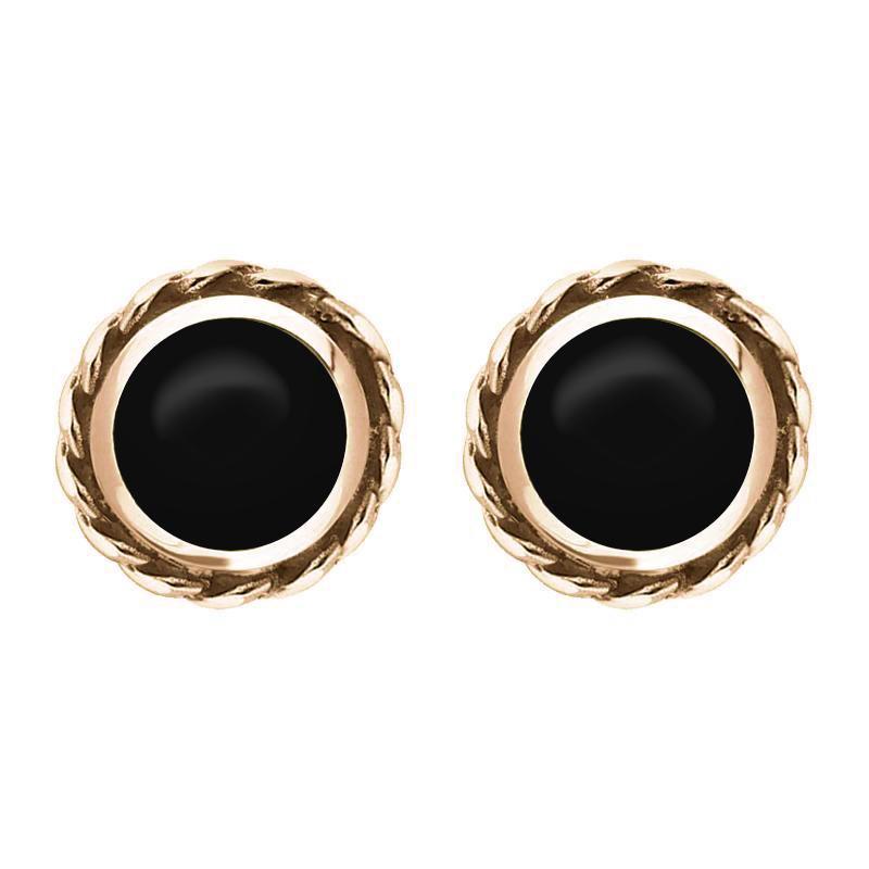 9ct Rose Gold Whitby Jet Round Twist Edge Stud Earrings