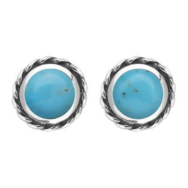 9ct White Gold Turquoise Round Twist Edge Stud Earrings