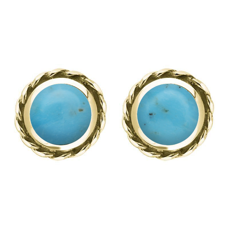 9ct Yellow Gold Turquoise Round Twist Edge Stud Earrings