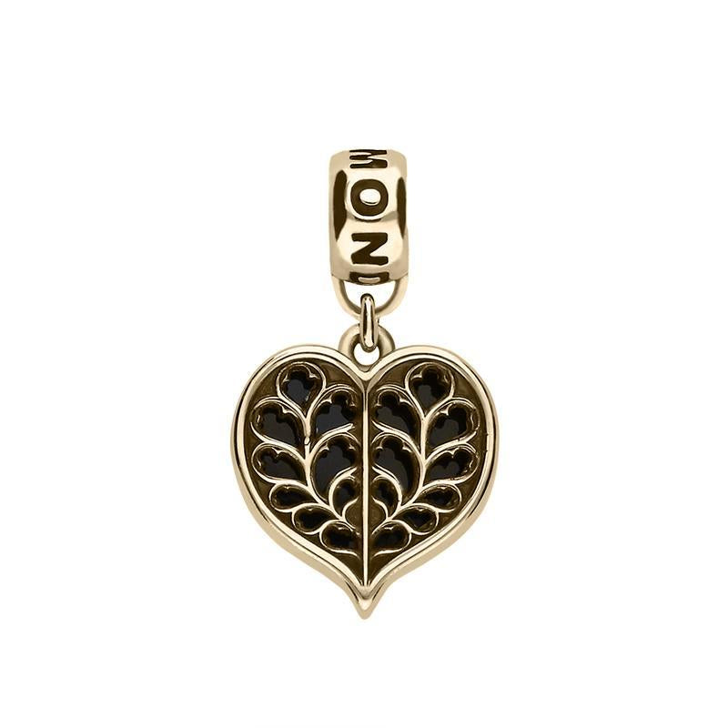 9ct Yellow Gold Whitby Jet York Minster Heart Loop Charm - Yellow Gold