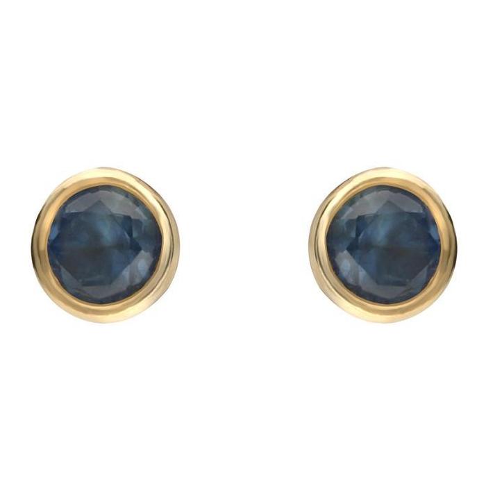 9ct Yellow Gold Sapphire 3mm Round Stud Rub Over Set Stud Earrings