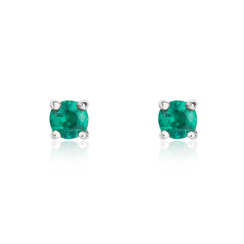 9ct White Gold Emerald 3mm Round Claw Set Stud Earrings