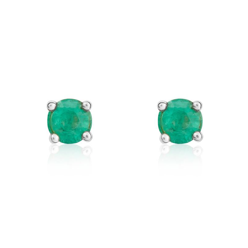 9ct White Gold Emerald 4mm Round Claw Set Stud Earrings