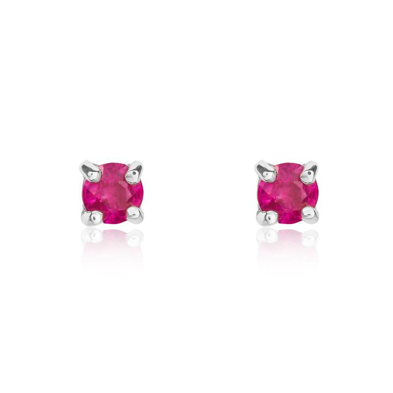 9ct White Gold Ruby 3mm Round Claw Set Stud Earrings