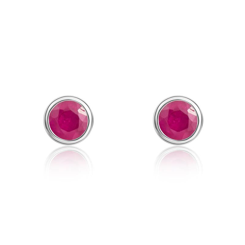9ct White Gold Ruby 3mm Round Rub Over Set Stud Earrings