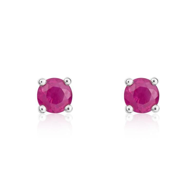 9ct White Gold Ruby 4mm Round Claw Set Stud Earrings
