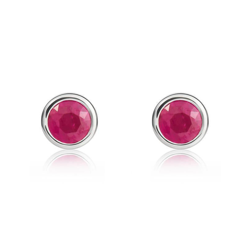 9ct White Gold Ruby 4mm Round Rub Over Set Stud Earrings