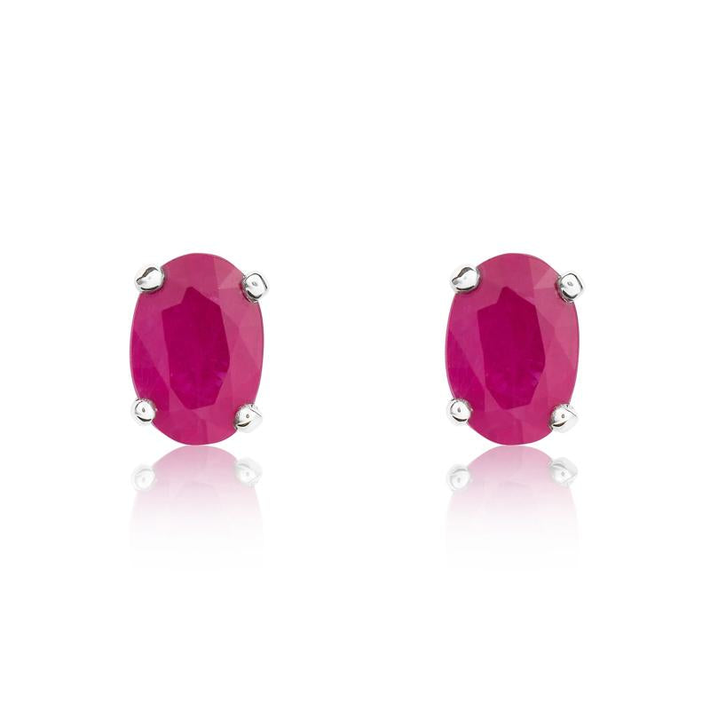 9ct White Gold Ruby 6x4mm Oval Claw Set Stud Earrings