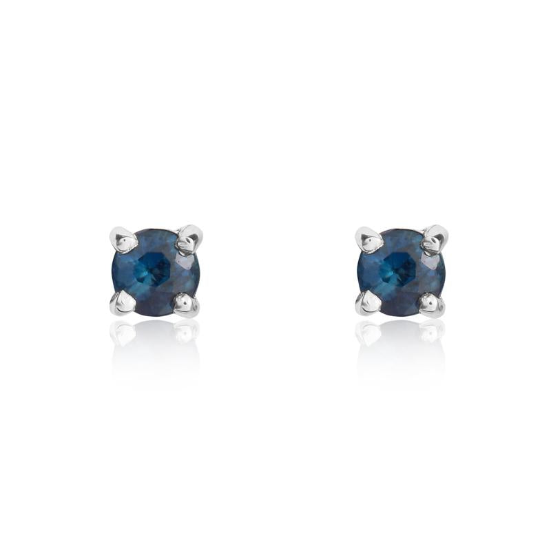 9ct White Gold Sapphire 3mm Round Claw Set Stud Earrings