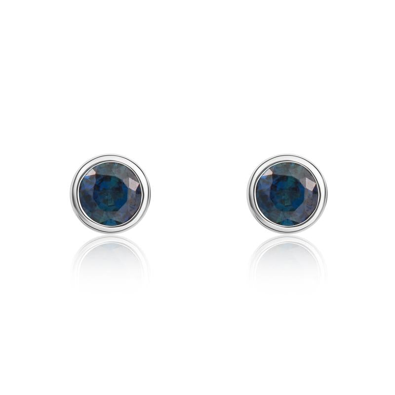9ct White Gold Sapphire 3mm Round Rub Over Set Stud Earrings