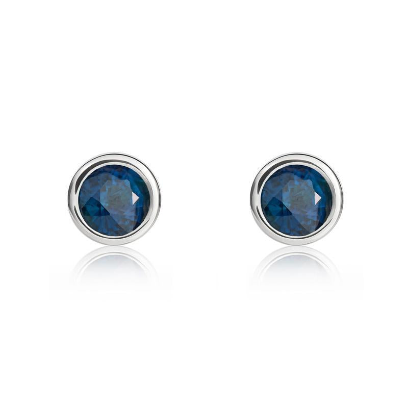 9ct White Gold Sapphire 4mm Round Rub Over Set Stud Earrings