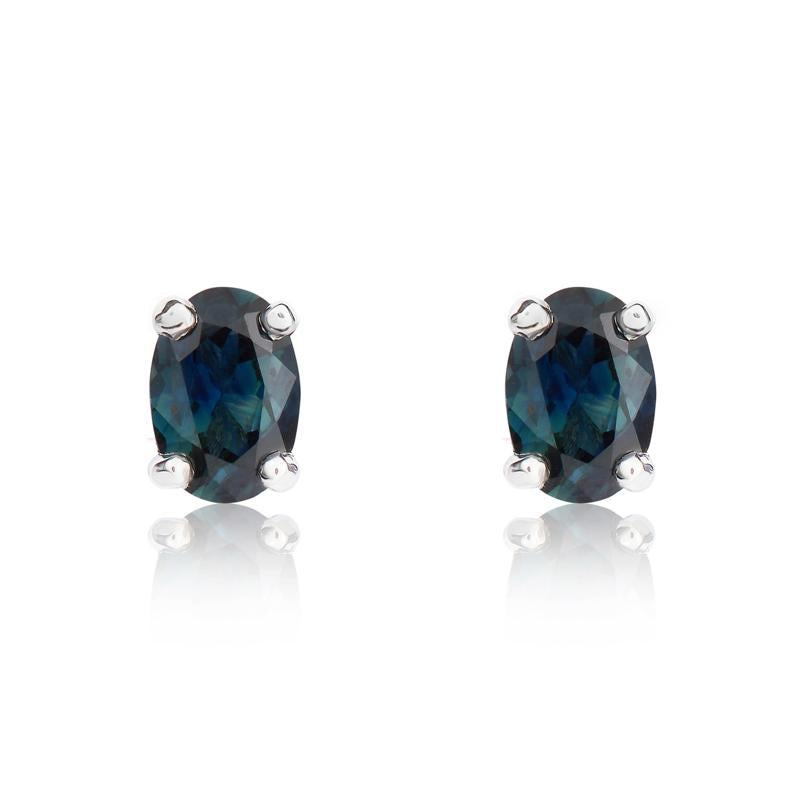 9ct White Gold Sapphire 6x4mm Oval Claw Set Stud Earrings