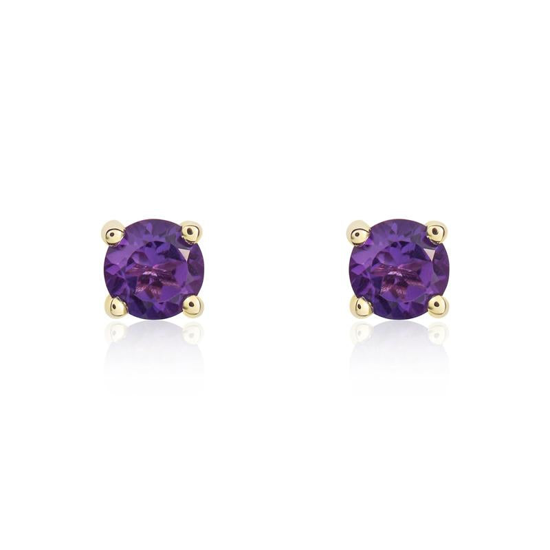 9ct Yellow Gold Amethyst 4mm Round Claw Set Stud Earrings