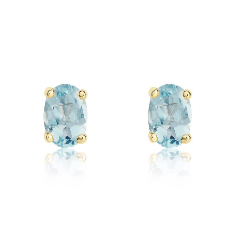 9ct Yellow Gold Aquamarine 6x4mm Oval Claw Set Stud Earrings