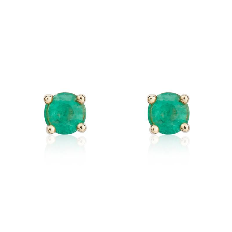 9ct Yellow Gold Emerald 4mm Round Claw Set Stud Earrings