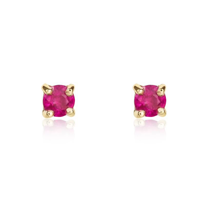 9ct Yellow Gold Ruby 3mm Round Claw Set Stud Earrings