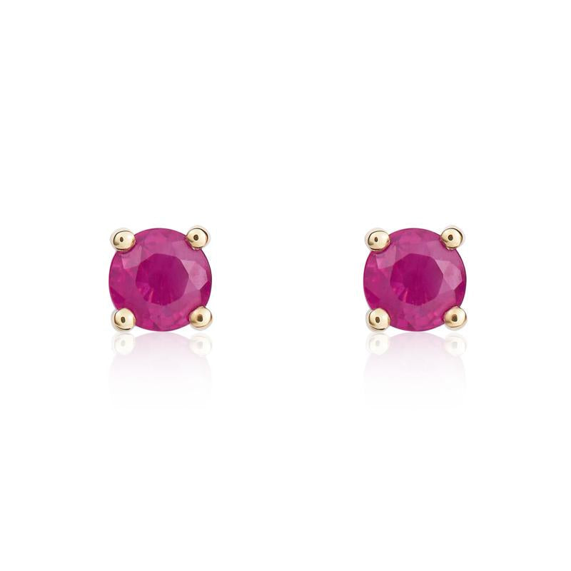 9ct Yellow Gold Ruby 4mm Round Claw Set Stud Earrings