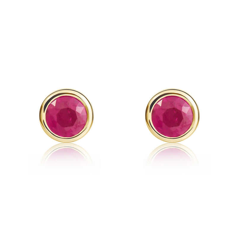 9ct Yellow Gold Ruby 4mm Round Rub Over Set Stud Earrings
