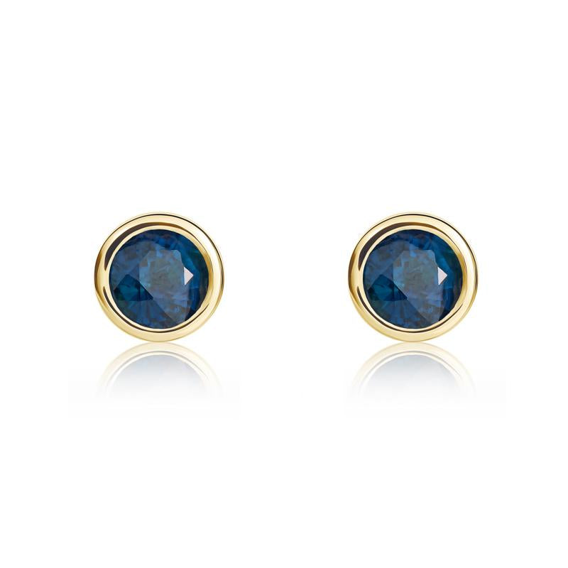 9ct Yellow Gold Sapphire 4mm Round Rub Over Set Stud Earrings