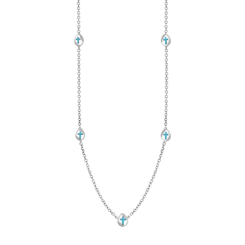 9ct White Gold Turquoise Cross Link Disc Chain Necklace - Option1 Value White Gold