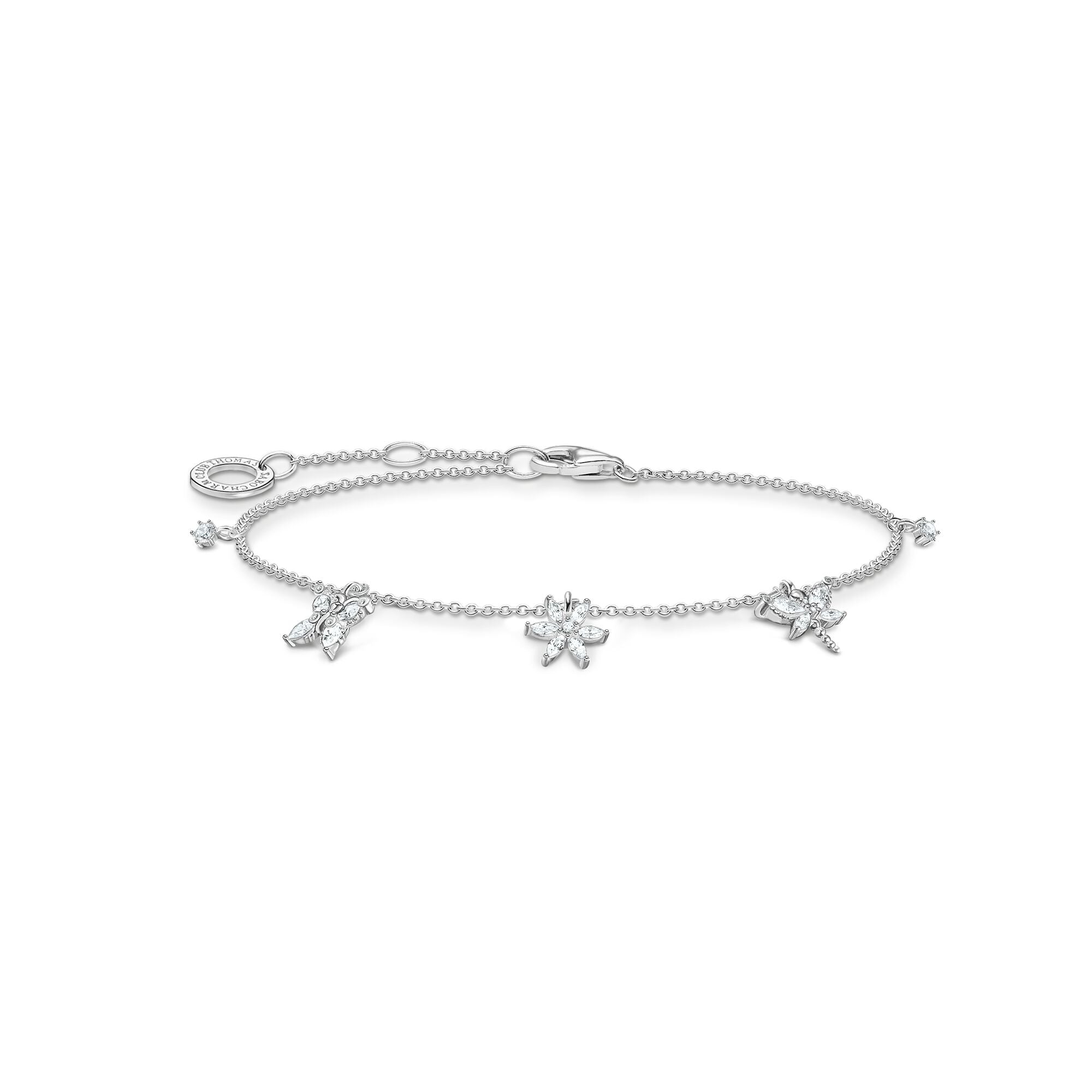 Thomas Sabo Charm Club Sterling Silver White Zirconia Butterfly Bracelet - Silver