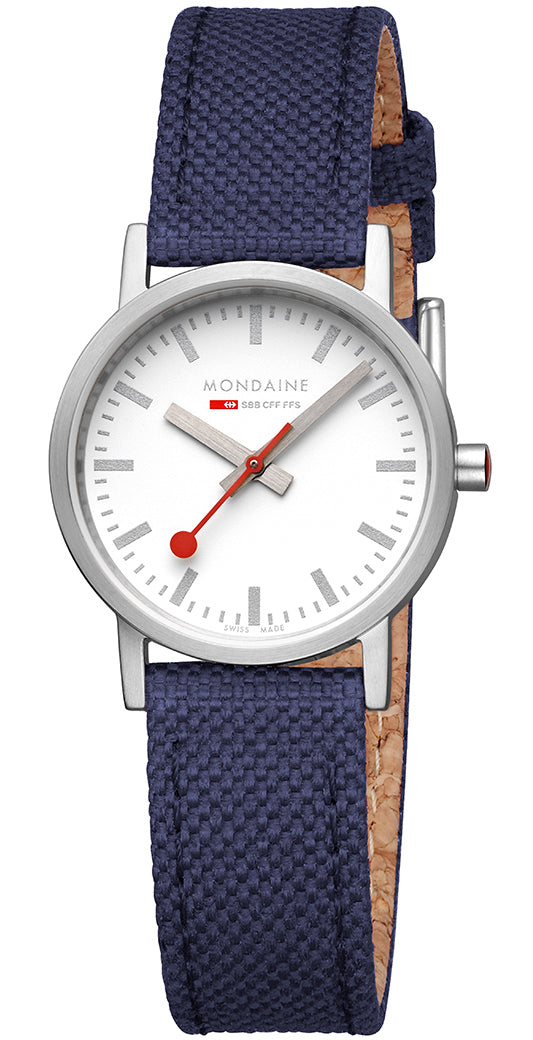 Mondaine Watch Classic Deep Ocean Blue Textile - White