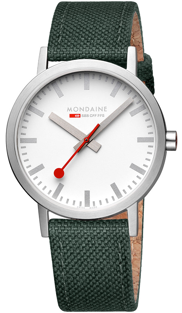 Mondaine Watch Classic Park Green Textile - White