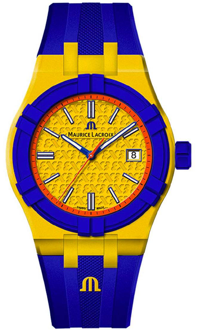 Maurice Lacroix Watch Aikon Quartz TIDE FIBA Yellow Blue Special Edition