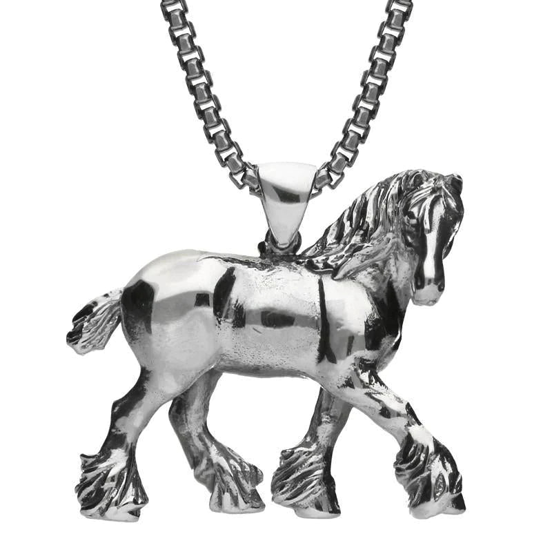 Sterling Silver Large Shire Horse Necklace - Option1 Value Silver