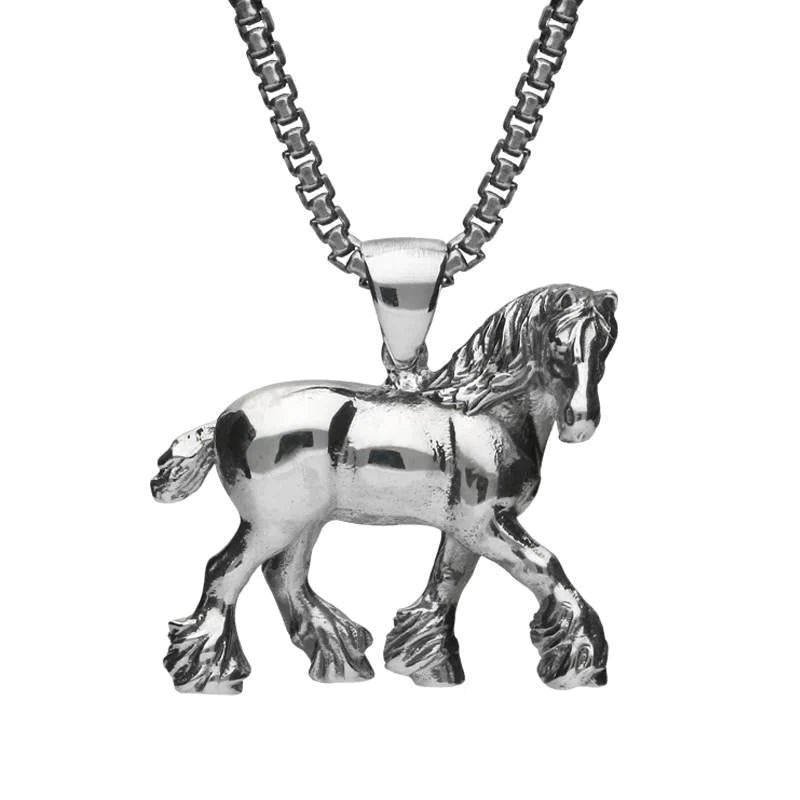 Sterling Silver Medium Shire Horse Necklace - Option1 Value Silver
