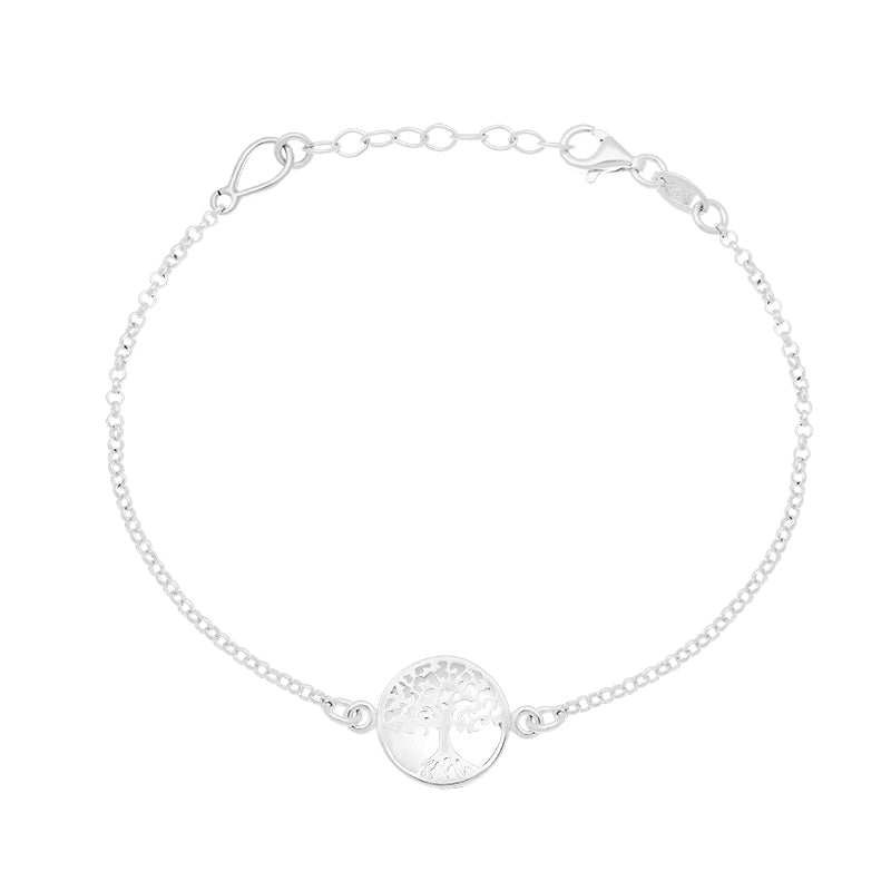 Sterling Silver Bauxite Round Tree of Life Chain Bracelet - Silver