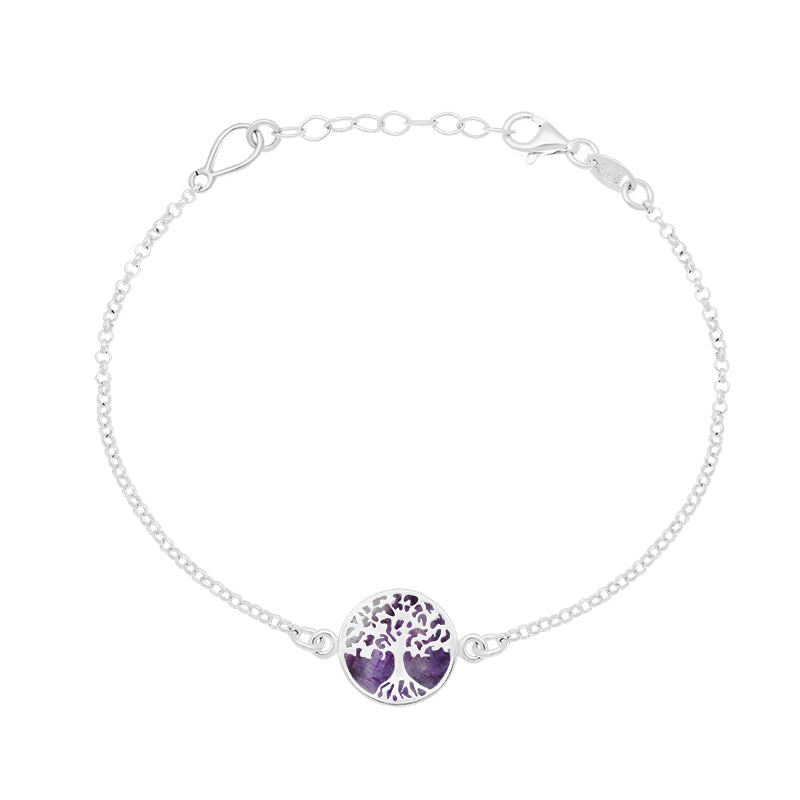 Sterling Silver Blue John Round Tree of Life Chain Bracelet - Silver