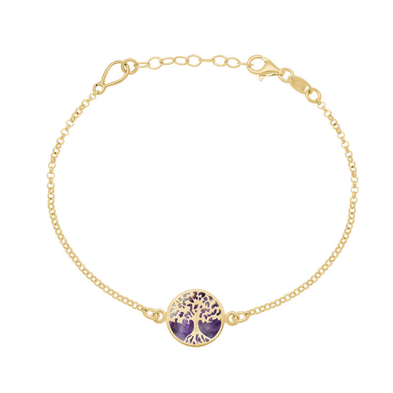 9ct Yellow Gold Blue John Round Tree of Life Chain Bracelet - Gold
