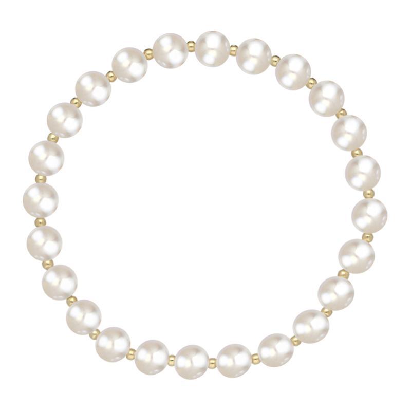 18ct Yellow Gold White Pearl 6mm Round Bead Bracelet