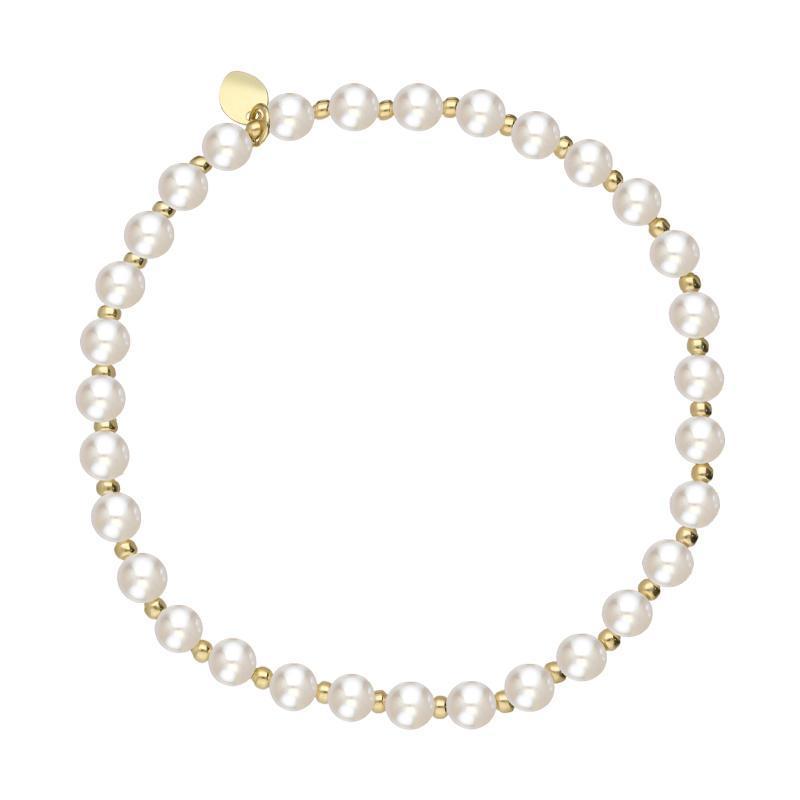 18ct Yellow Gold White Pearl 4mm Round Bead Bracelet